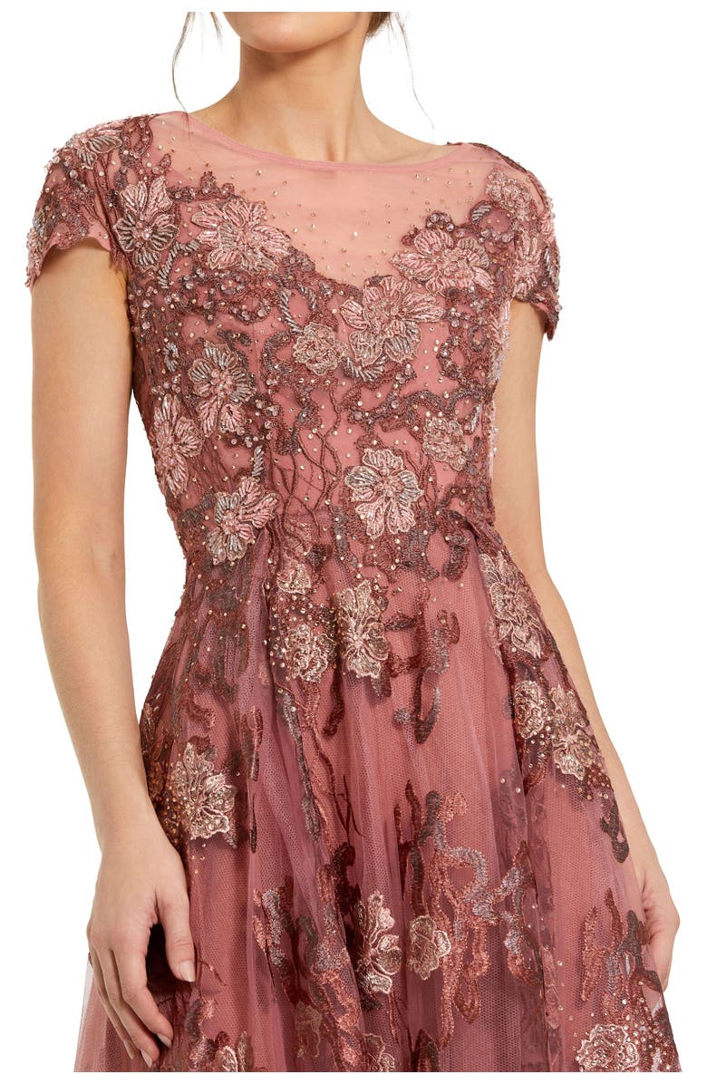 Mac Duggal Floral Embroidered Cap Sleeve Evening Gown, Alternate, color, Cinnamon