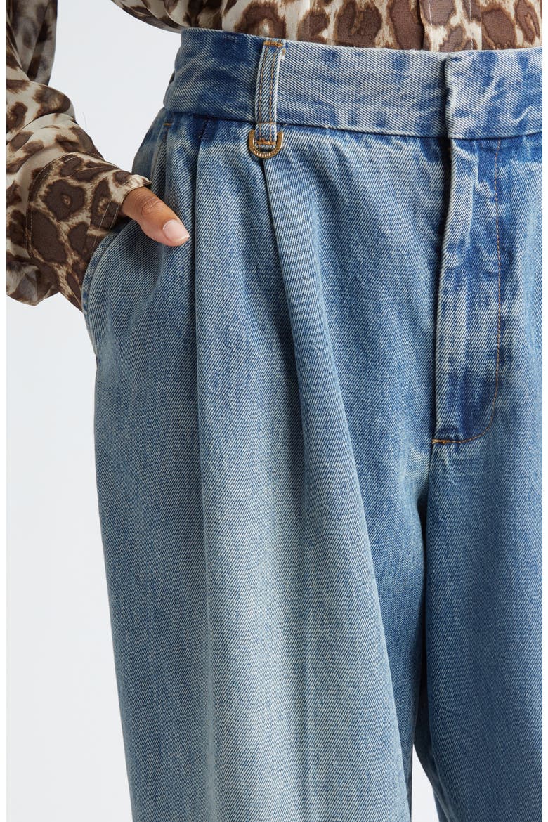 Illustration Pleated Wide Leg Jeans, Alternate, color, NEPTUNE