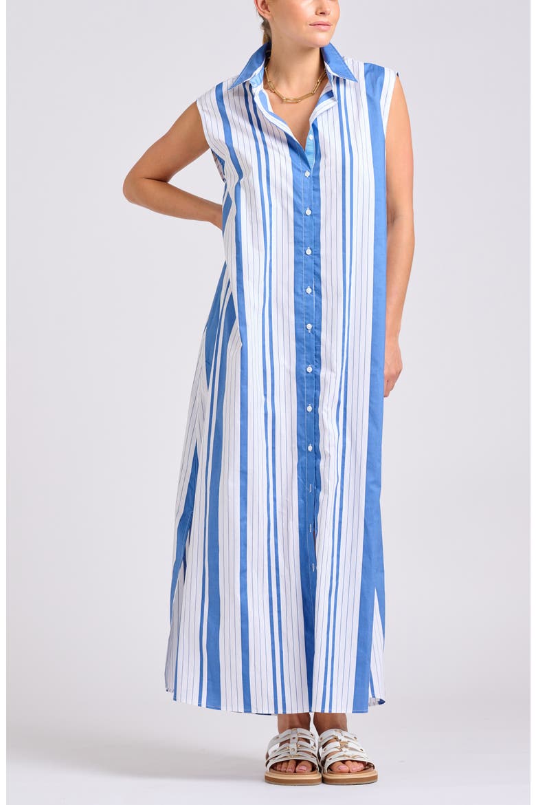 Sleeveless Tie Waist Shirtdress, Alternate, color, AZURE RETRO STRIPE