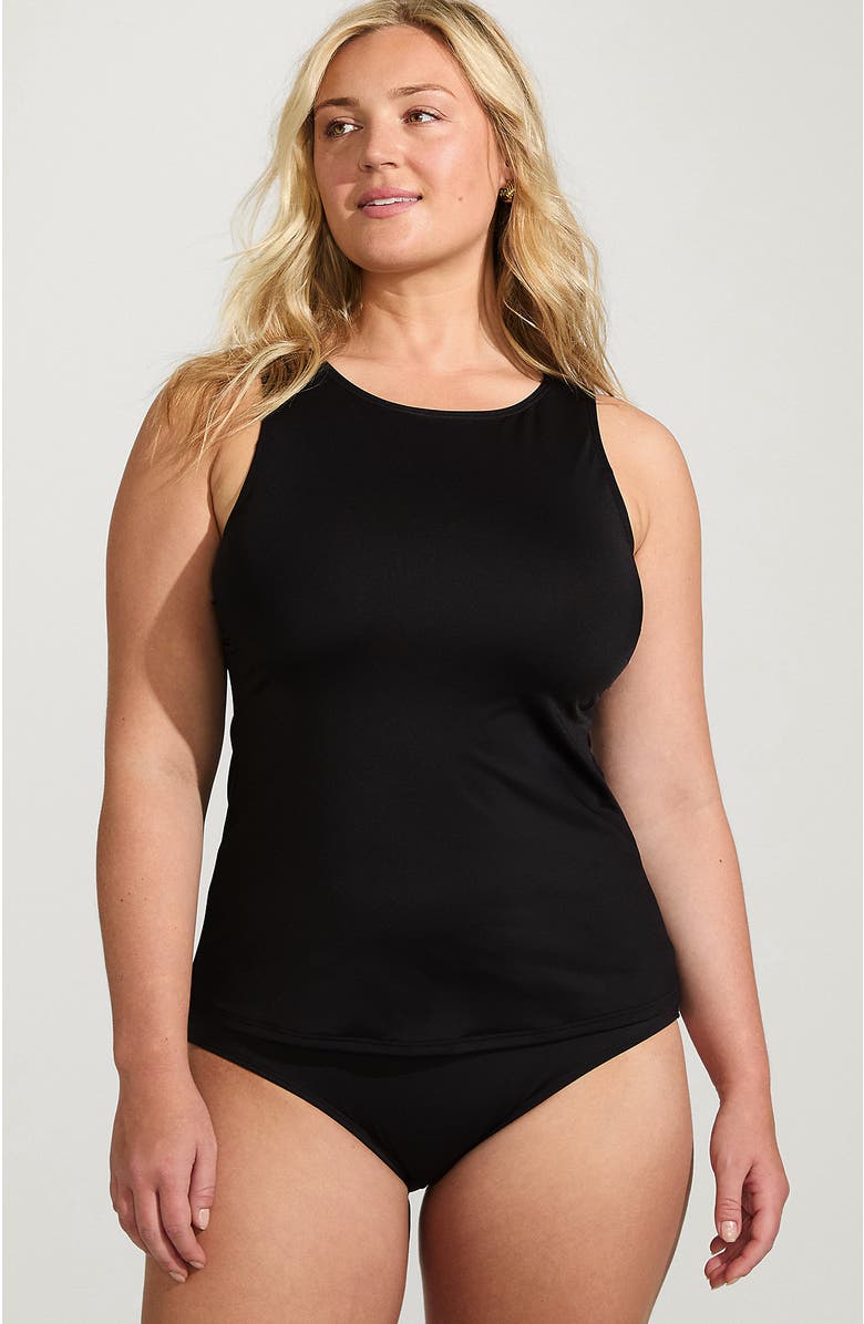 Lands' End Plus Size Long Chlorine Resistant High Neck UPF 50 Modest Tankini Swimsuit Top, Main, color, 