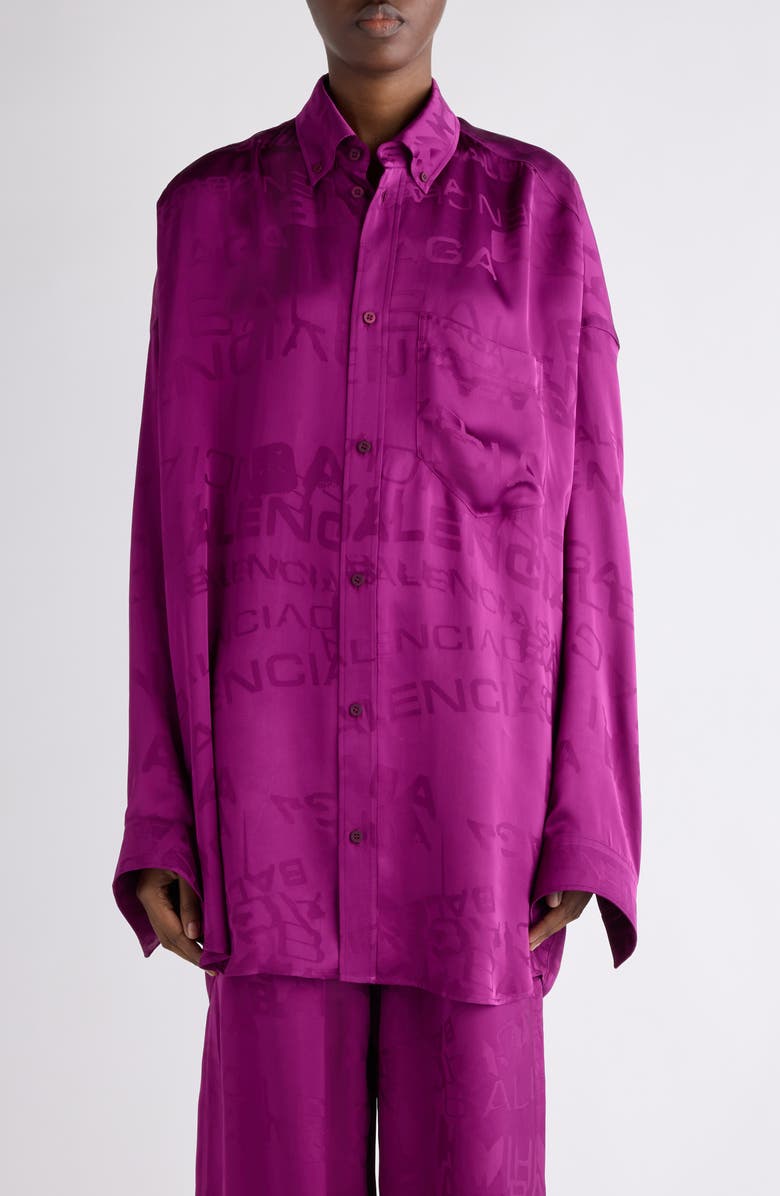 Balenciaga Logo Jacquard Button-Down Cocoon Shirt, Main, color, 