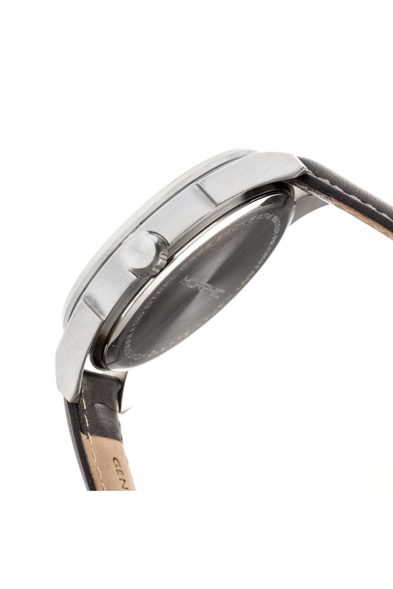 M63 Series Leather-Band Watch w/Date, Alternate, color, Silver/Black
