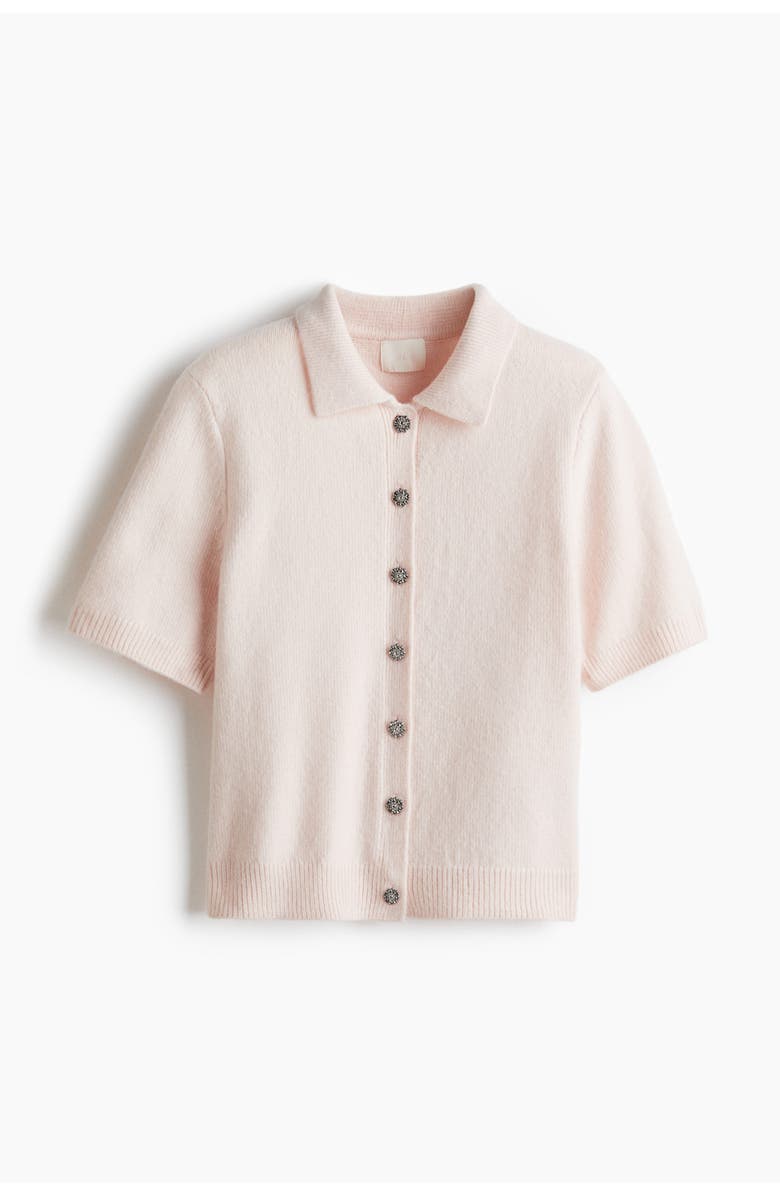 H&M Short-sleeved cardigan with collar, Alternate, color, Pale Pink