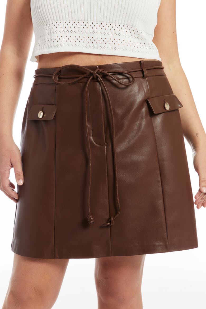 Faux Leather Mini Skirt, Alternate, color, CHESTNUT