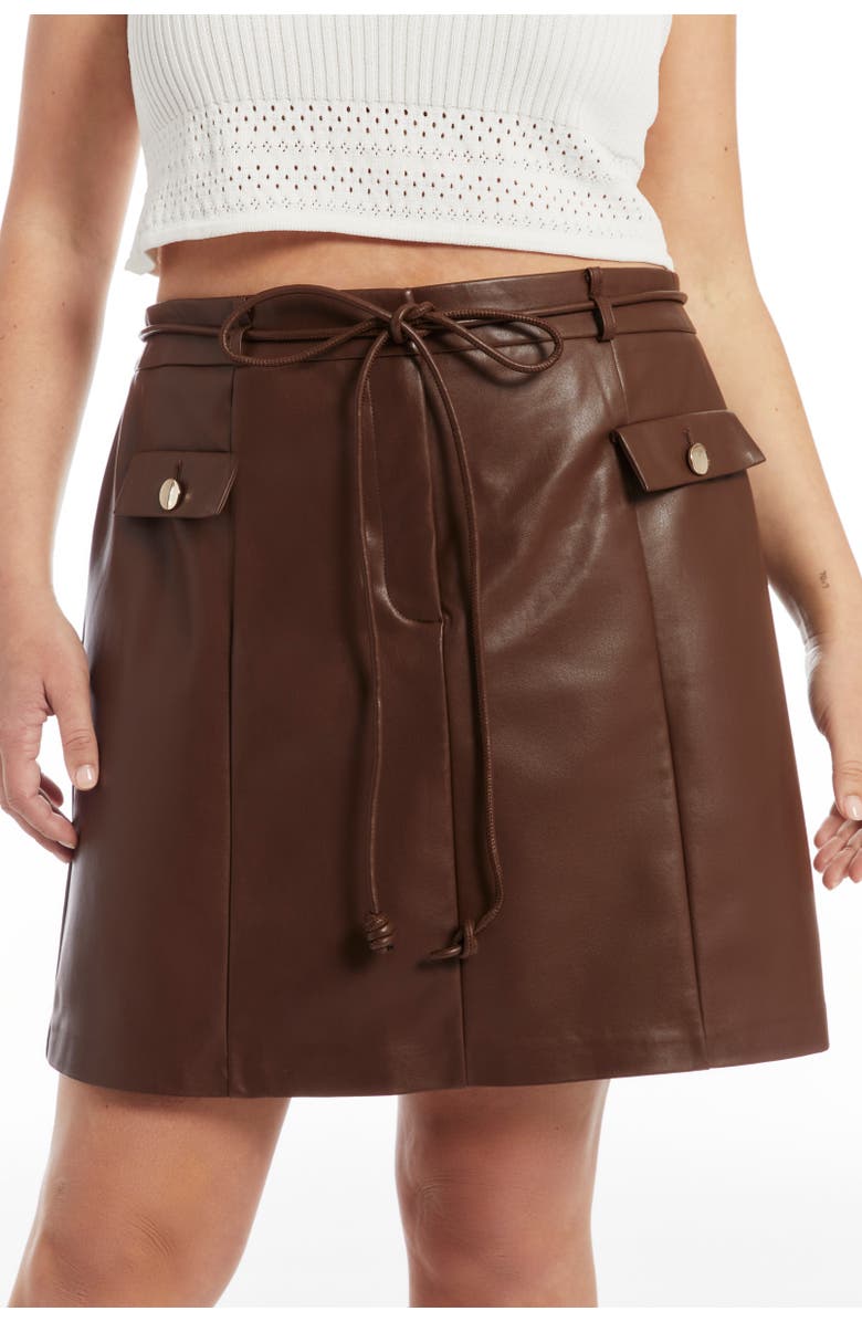 June + Vie Faux Leather Mini Skirt, Alternate, color, Chestnut