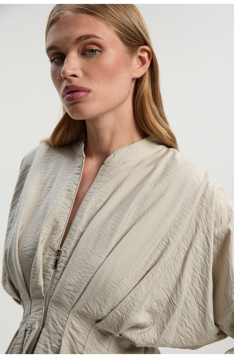 Karen Millen Pleated Detail Woven Jacket, Alternate, color, Stone