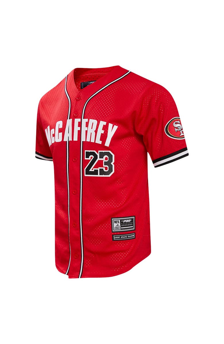 PRO STANDARD Men's Pro Standard Christian McCaffrey Scarlet San Francisco 49ers Mesh Button-Up Baseball Jersey, Alternate, color, Scarlet