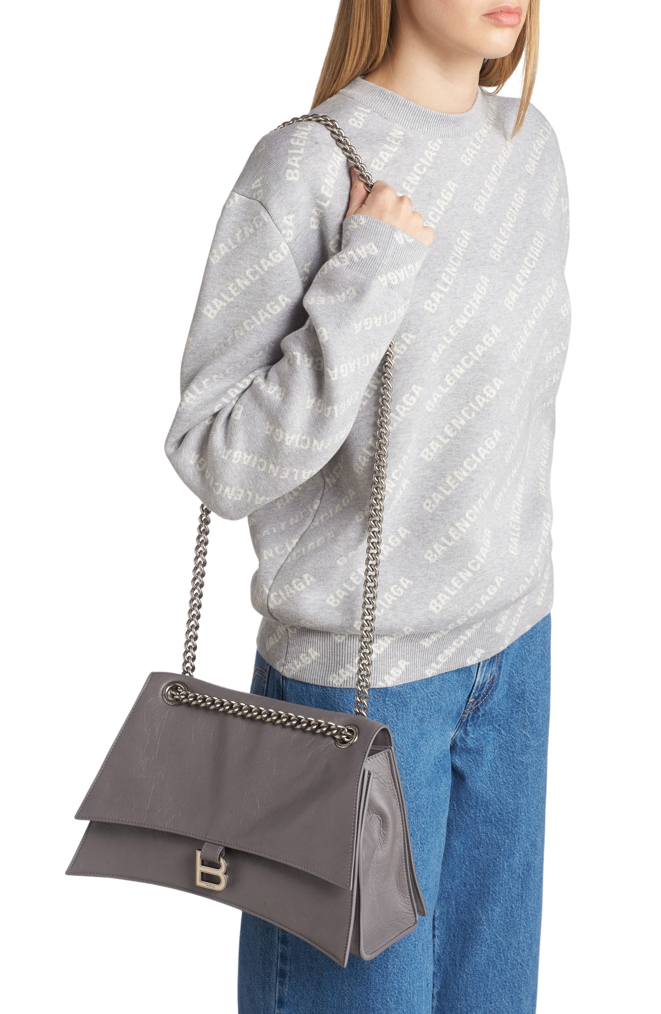 Balenciaga Crush Crushed Leather Shoulder Bag, Alternate, color, 