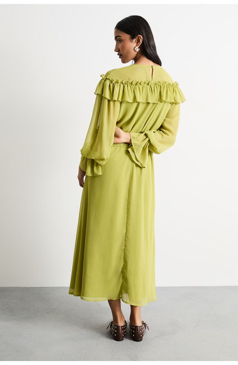 Warehouse Ruffle Shoulder Detail Boho Maxi Dress, Alternate, color, Chartreuse