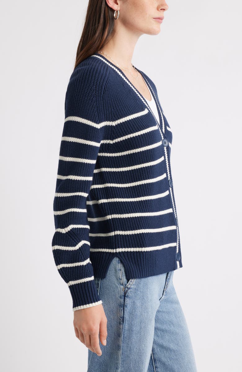 Caslon<sup>®</sup> Shaker Stitch Short Cardigan, Alternate, color, Navy- Ivory Fae Stripe