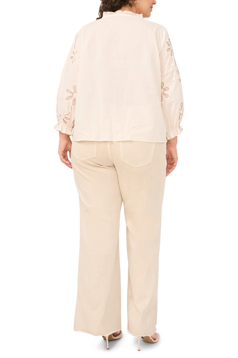 Flower Appliqué Tie Neck Top, Alternate, color, NEW IVORY