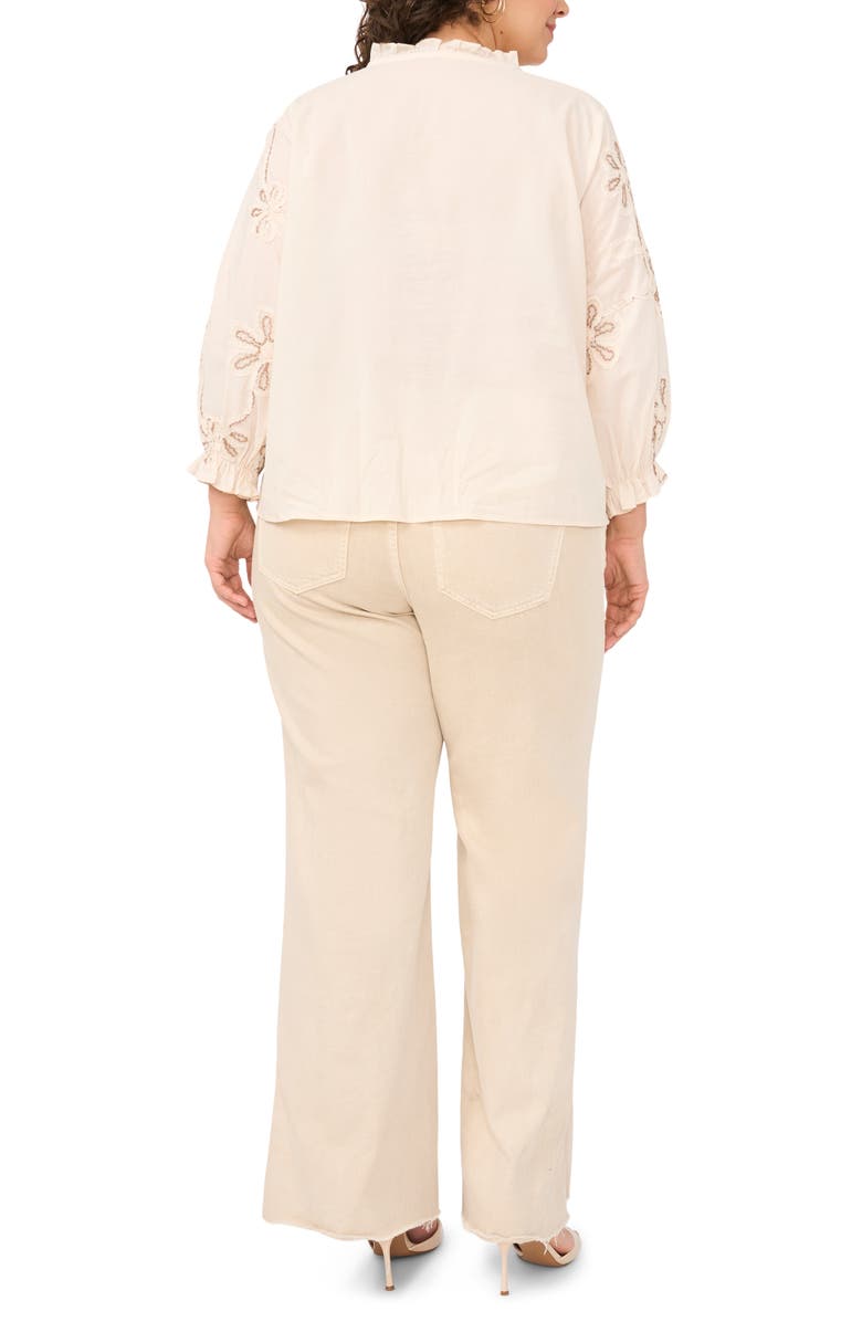 Vince Camuto Flower Appliqué Tie Neck Top, Alternate, color, New Ivory