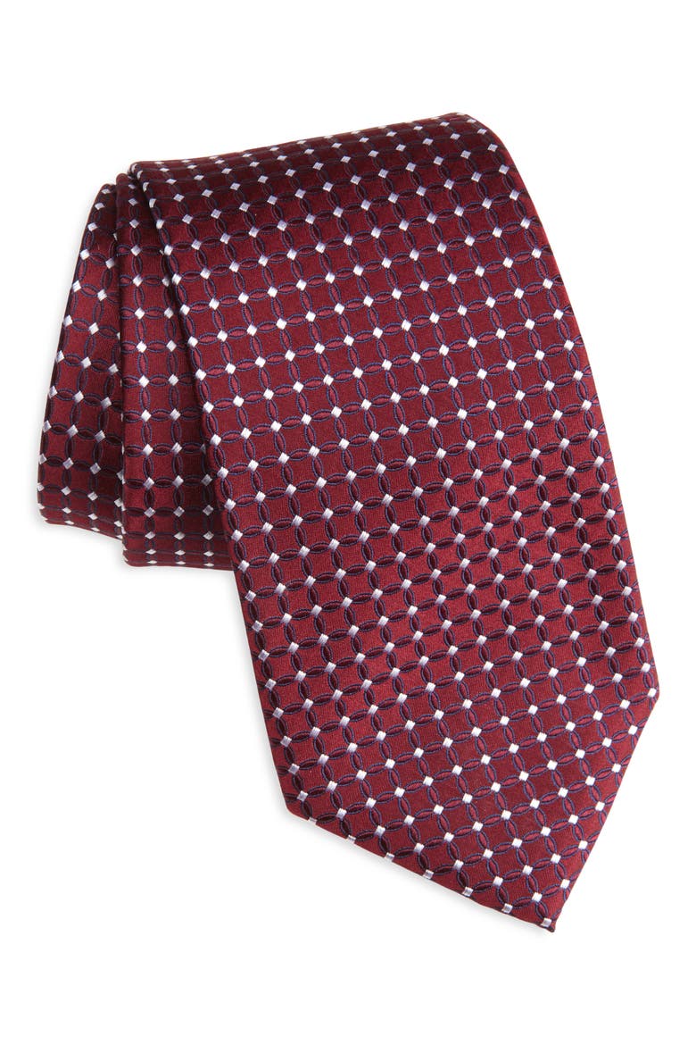 Silk Medallion Tie, Main, color, BURGUNDY