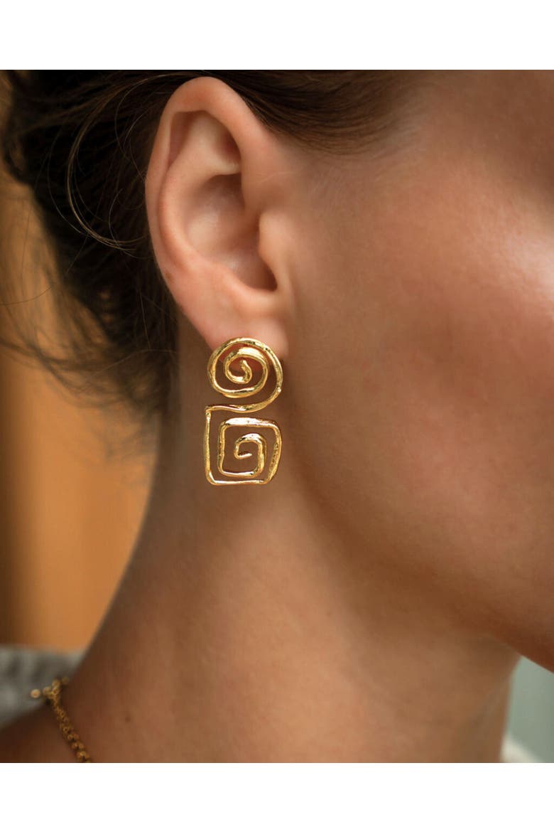 Megara Geometric Spiral Stud Earrings, Alternate, color, Brass