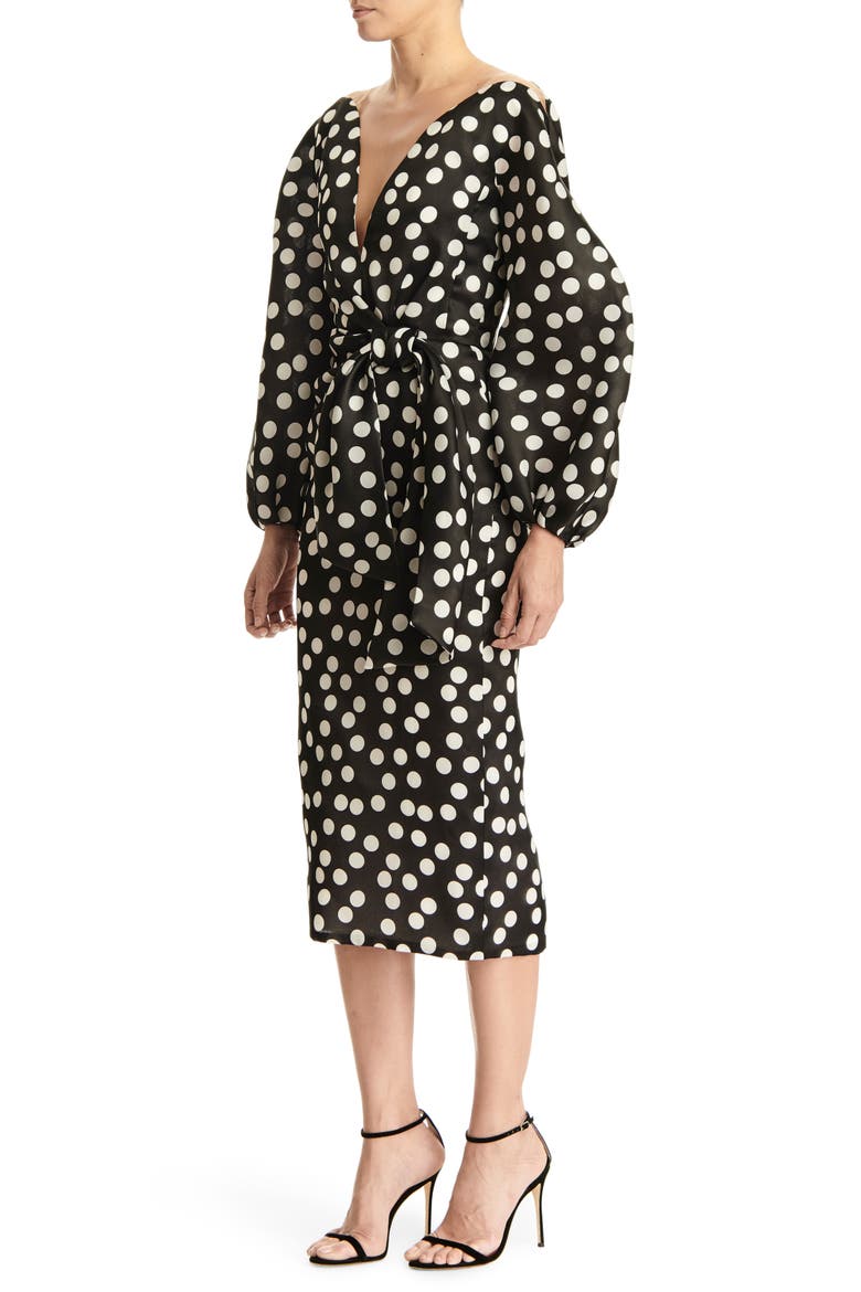 Long Sleeve Wide V-Neck Dress, Alternate, color, BLACK/ WHITE