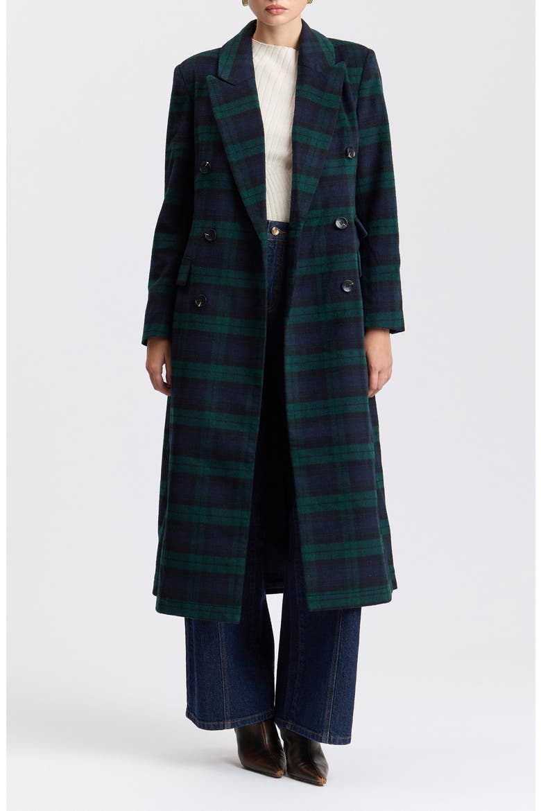 Plaid Relaxed Double Breasted Maxi Coat, Alternate, color, BLACKWATCH PLAID
