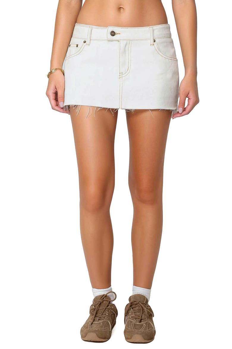 Bow Pocket Low Rise Denim Miniskort, Main, color, WHITE
