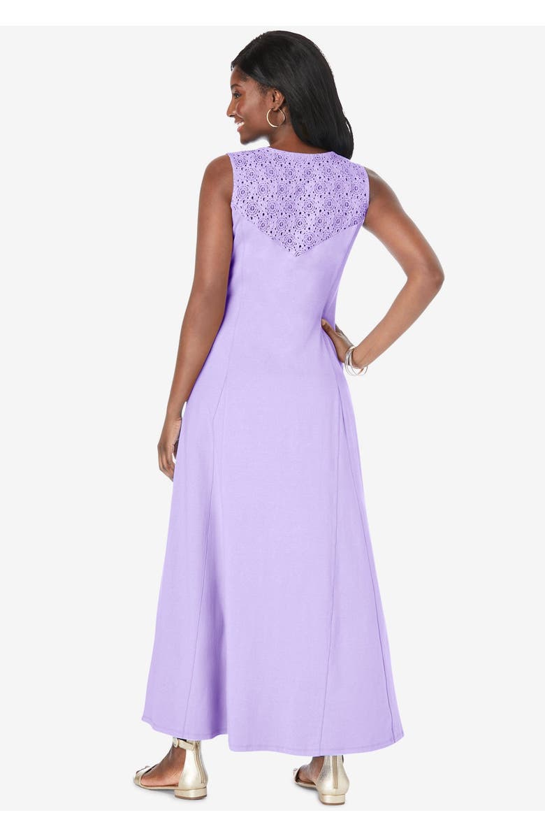 Jessica London Stretch Cotton Crochet-Back Maxi Dress, Alternate, color, White