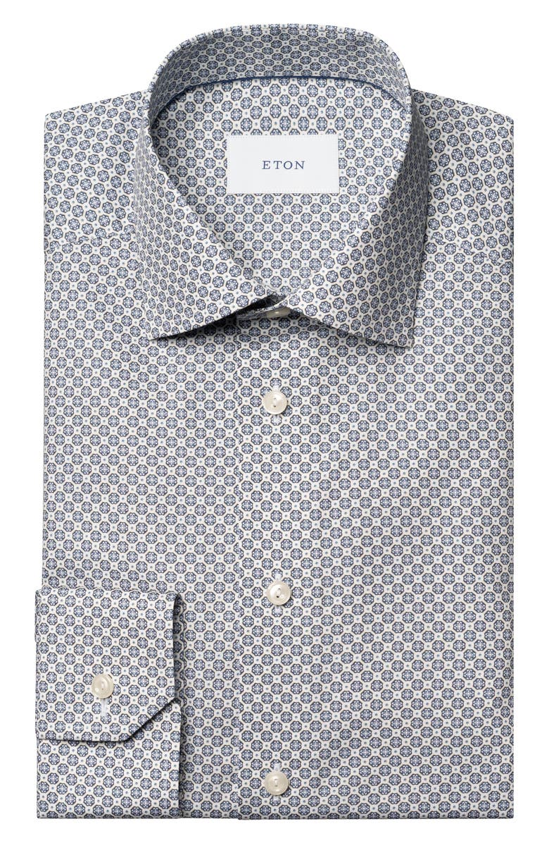 Eton Contemporary Fit Medallion Print Cotton Dress Shirt, Alternate, color, Medium Blue