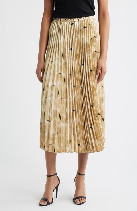 Pleated Pull-On Midi Skirt
