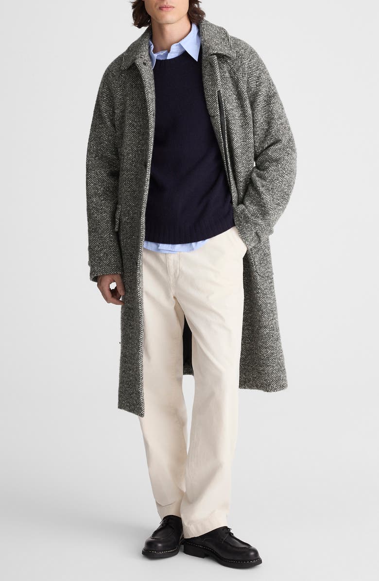 Madewell Balmacaan Tweed Overcoat, Main, color, Black Multi