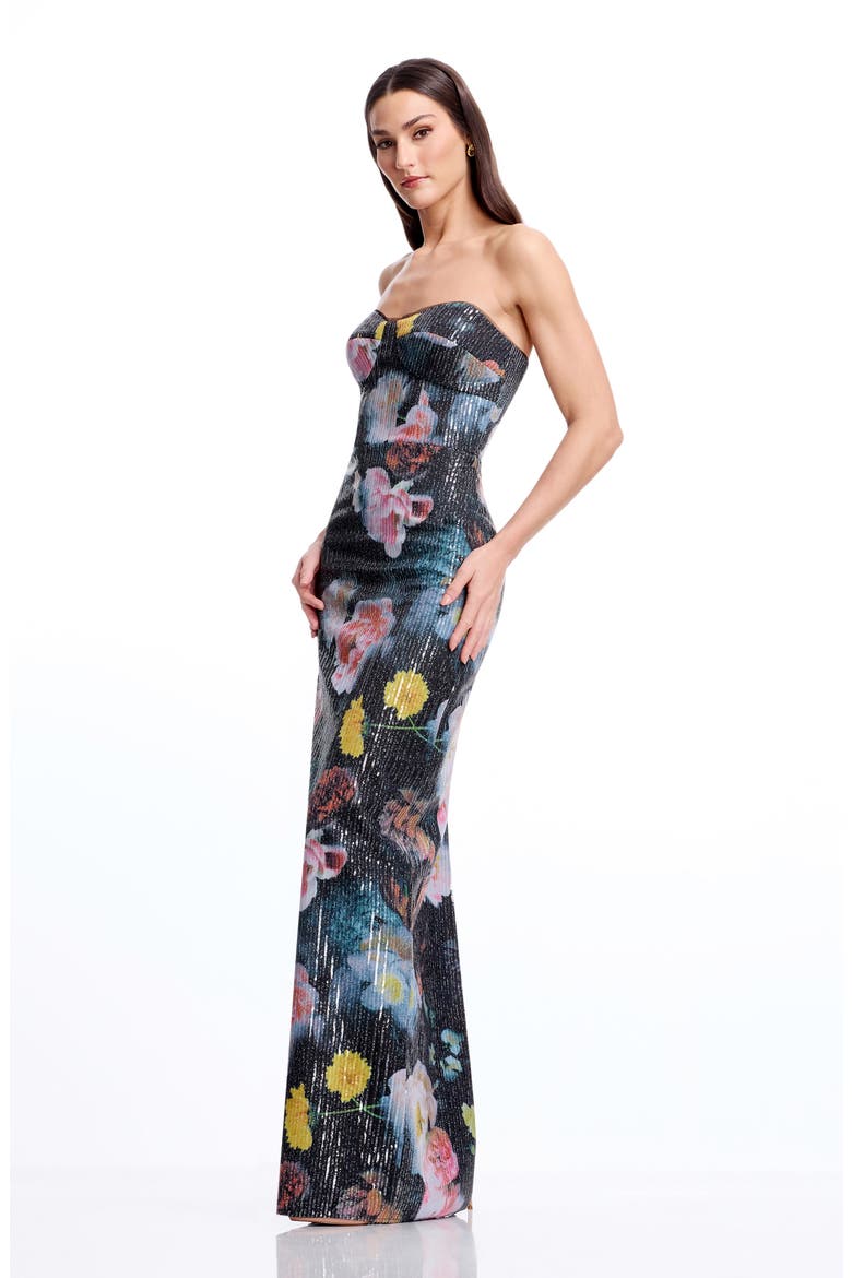 Vada Floral Sequin Strapless Gown, Alternate, color, BLACK MULTI