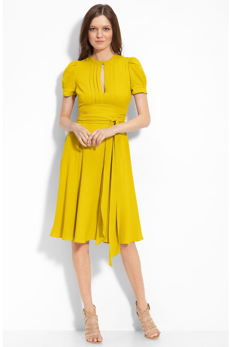 Puff Sleeve Silk Dress, Main, color, DARK YELLOW