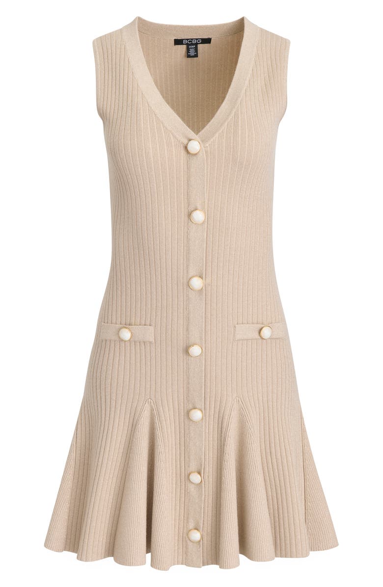 BCBG Metallic Sleeveless Sweater Minidress, Alternate, color, Pumice/ Gold
