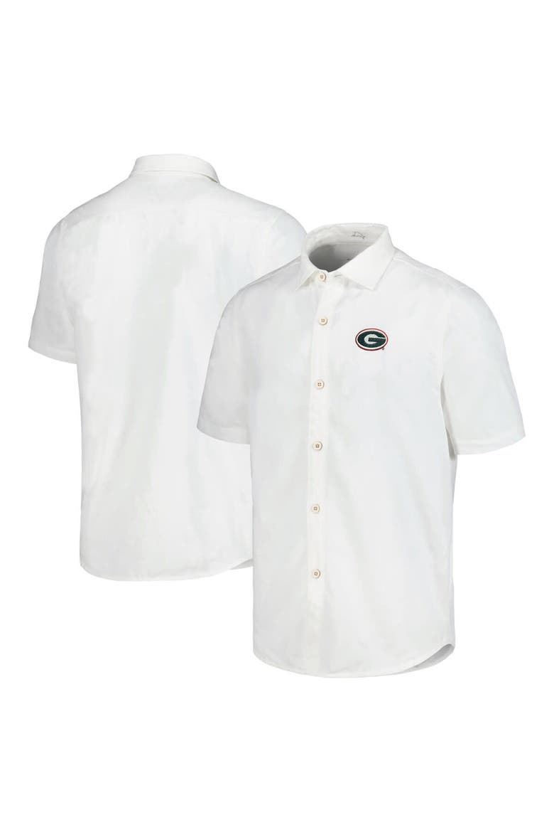 Men's Tommy Bahama White Georgia Bulldogs Coconut Point Palm Vista IslandZone Camp Button-Up Shirt, Main, color, White