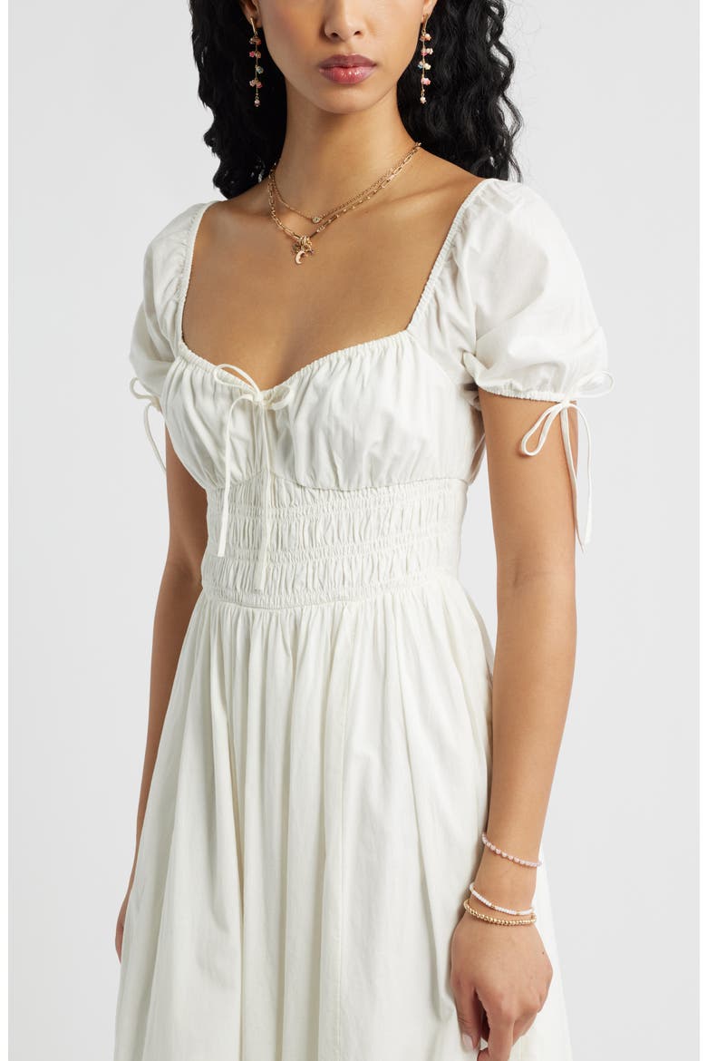 Puff Sleeve Cotton Midi Dress, Alternate, color, IVORY