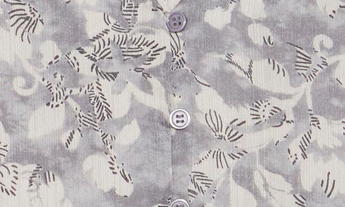 Pleione V-neck Button Top In Grey/ecru Abstract Flrl