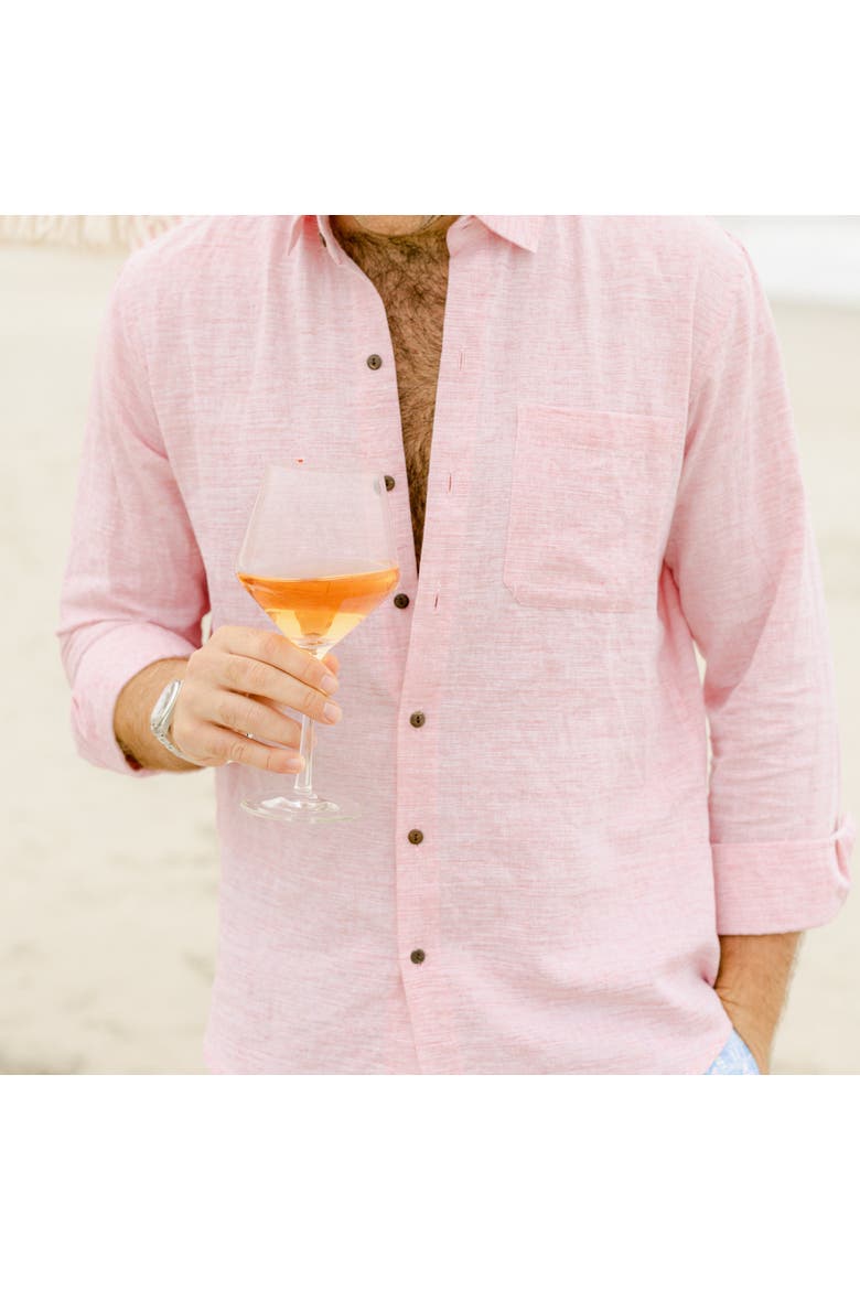 The Rosé Blusher - Long Sleeve Pink Linen Shirt, Alternate, color, Light Pink