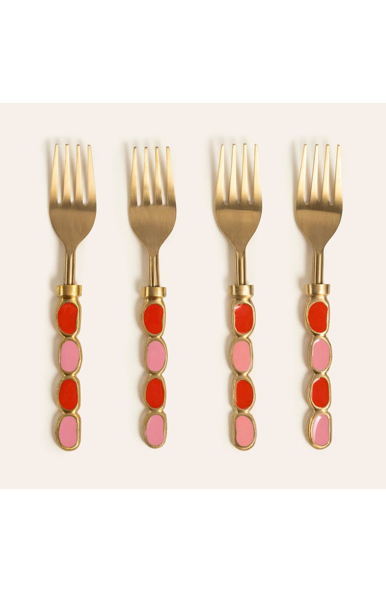 Zsa Zsa Zsu Rampur Set Of 4 Steel Dessert Fork Set, Main, color, Gold