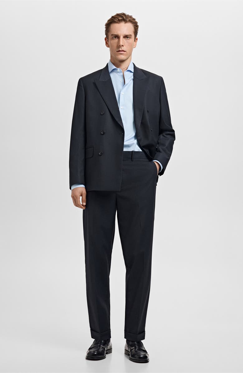 MANGO Slim Fit Pinstripe Button-Up Shirt, Alternate, color, Sky Blue