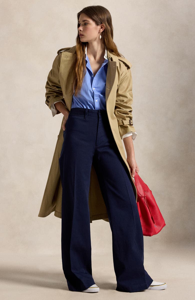 Polo Ralph Lauren High Waist Wide Leg Stretch Cotton Twill Pants, Alternate, color, Navy