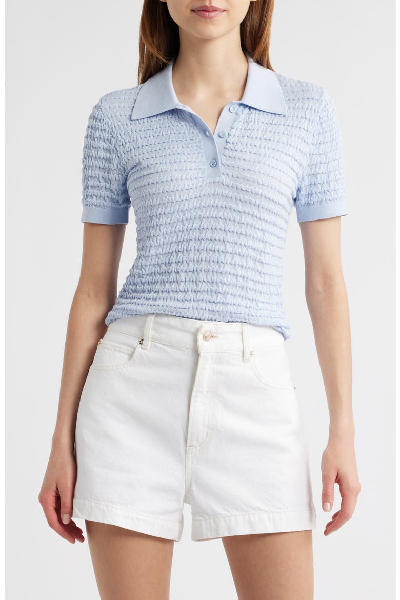 The Smock Silk & Cotton Polo Sweater, Main, color, LIGHT CHAMBRAY