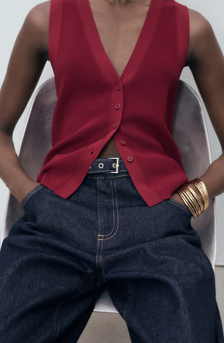 MANGO Button Front Knit Vest, Alternate, color, Wine