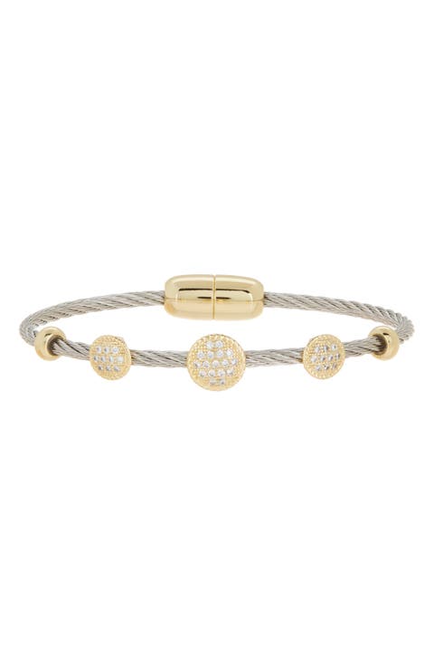 Two-Tone Wire CZ Station Bracelet