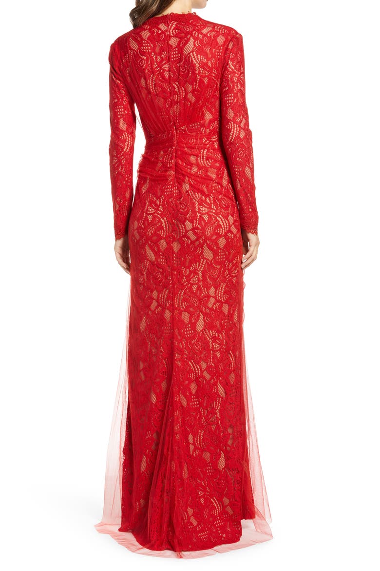 Long Sleeve Lace & Tulle Body-Con Gown, Alternate, color, RED ROCK