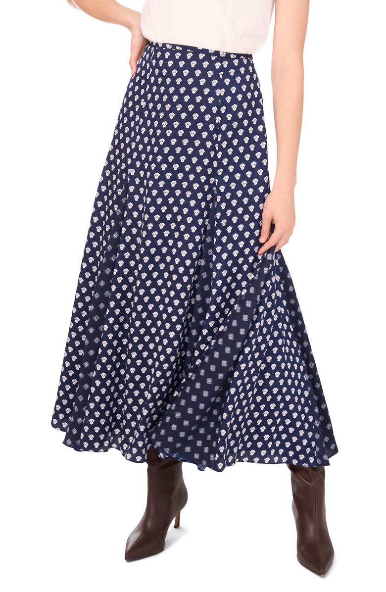 1.STATE Foulard Print Godet Maxi Skirt, Main, color, Classic Navy