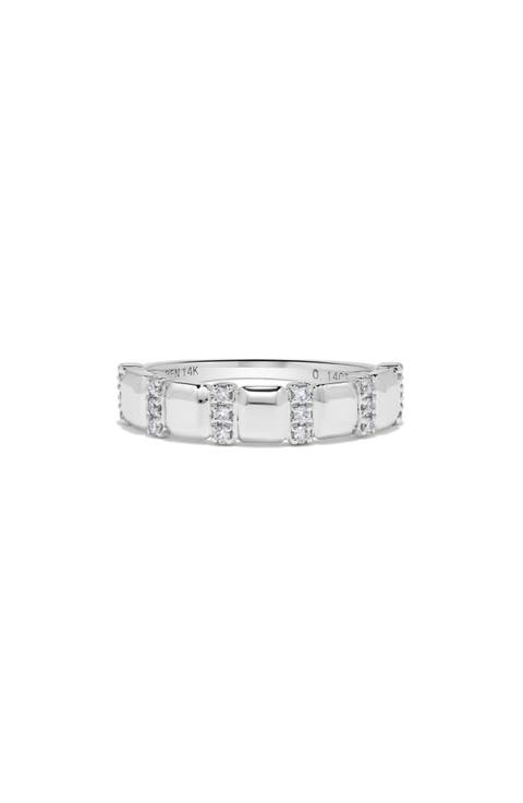 14K White Gold Diamond Bar Cushion Band Ring