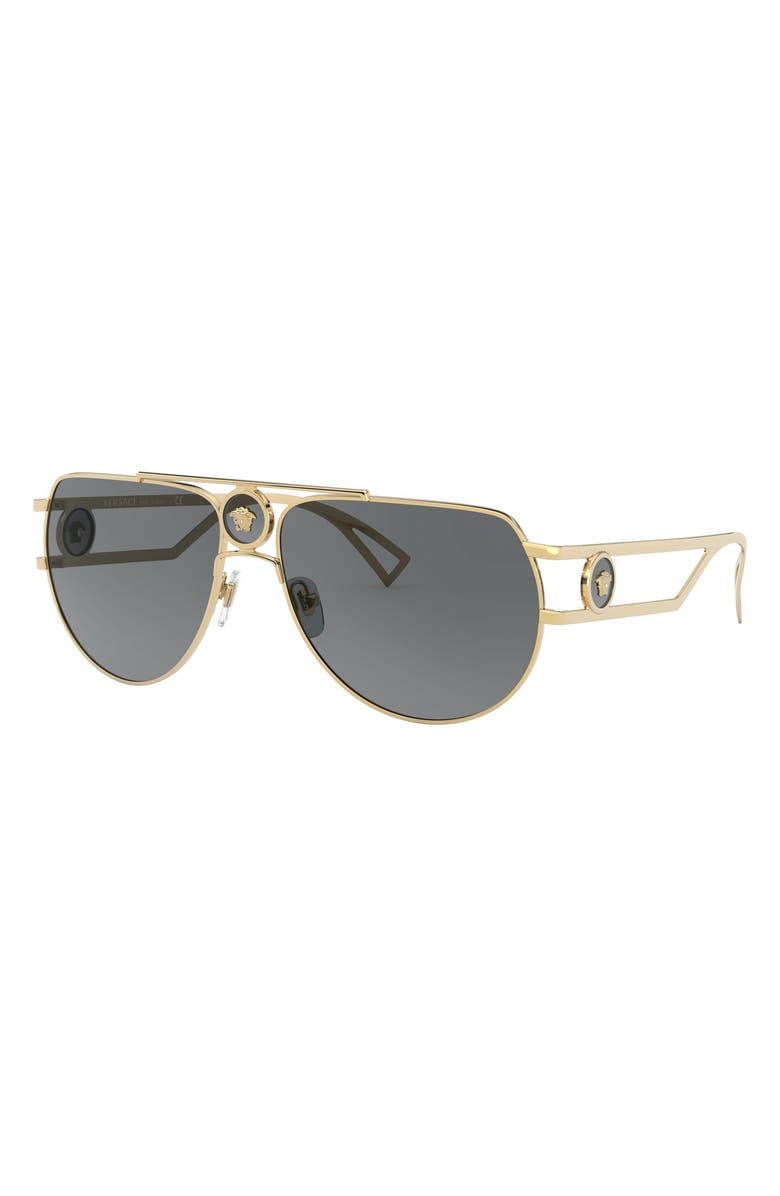 Versace 60mm Aviator Sunglasses, Alternate, color, Gold/ Grey