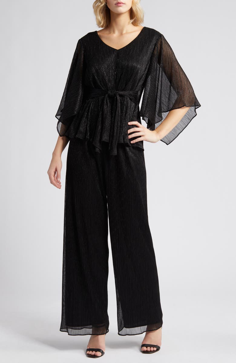 Alex Evenings Tie Waist Metallic Chiffon Top, Alternate, color, 