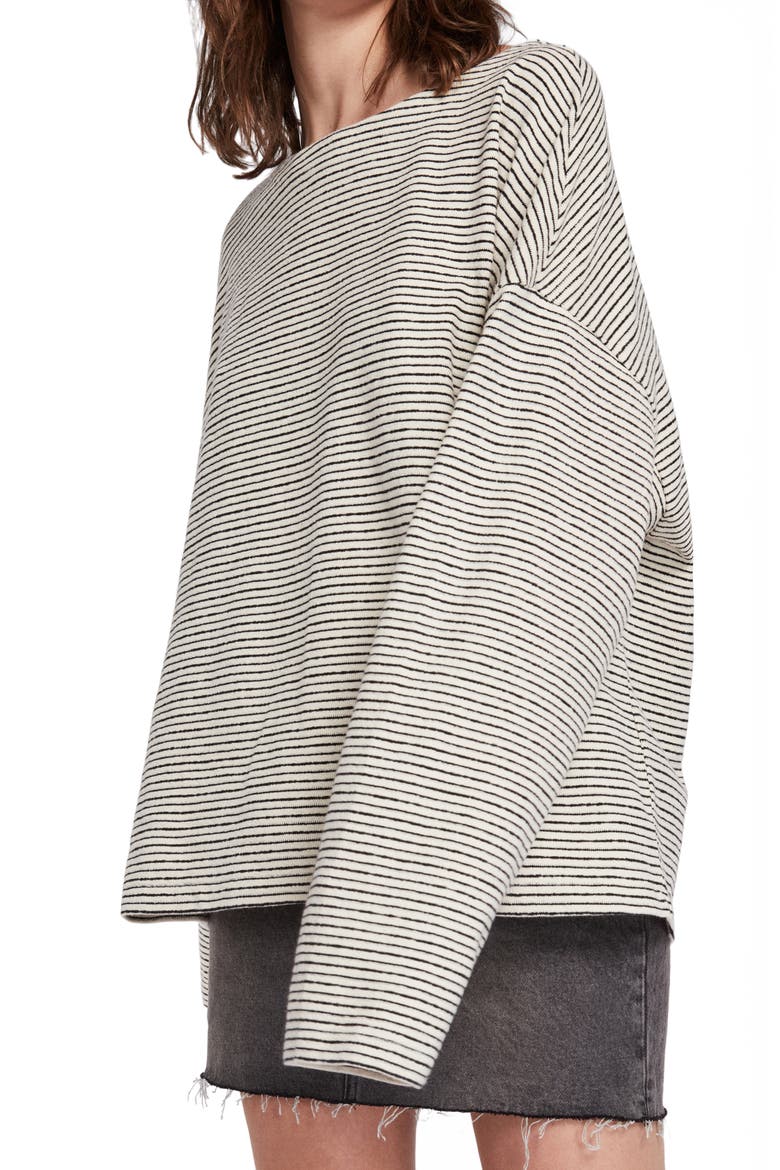 Adelise Stripe Long Sleeve Cotton Tee, Alternate, color, ECRU WHITE/ BLACK