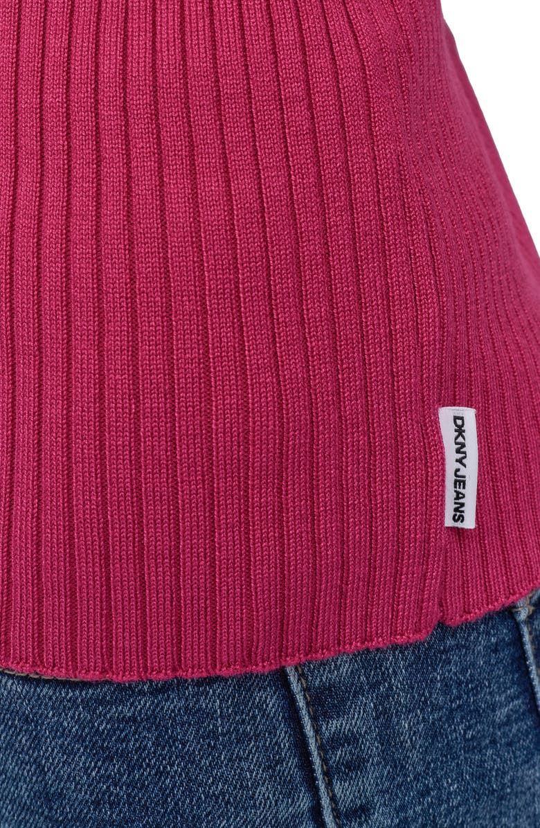 DKNY Jeans Short Sleeve Rib Polo Sweater, Alternate, color, Wild Berry