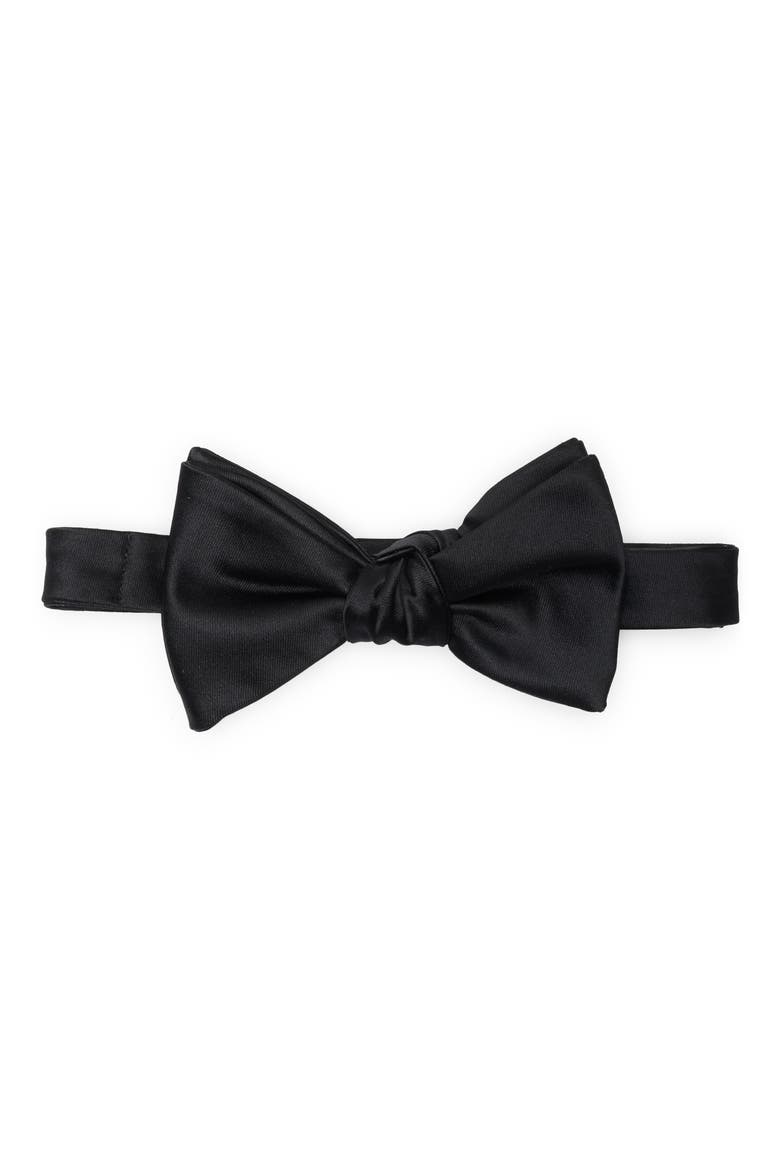 Oversized Pre-Tied Satin Bow Tie, Main, color, BLACK