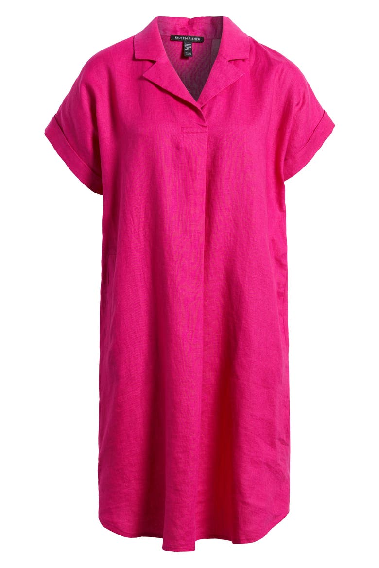 Cuff Sleeve Organic Linen Shift Dress, Alternate, color, FUCHSIA