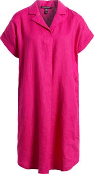 Eileen Fisher Cuff Sleeve Organic Linen Shift Dress