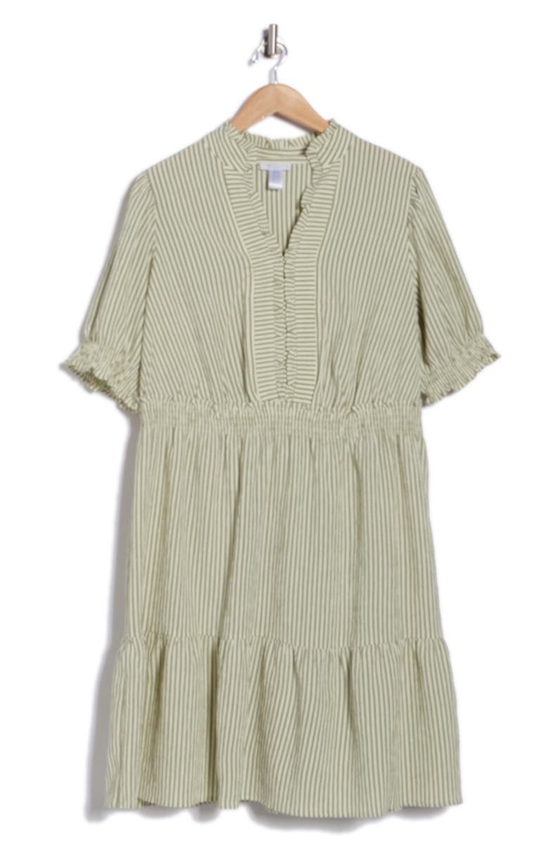 London Times Puff Sleeve Tiered Dress, Alternate, color, Cream/ Olive