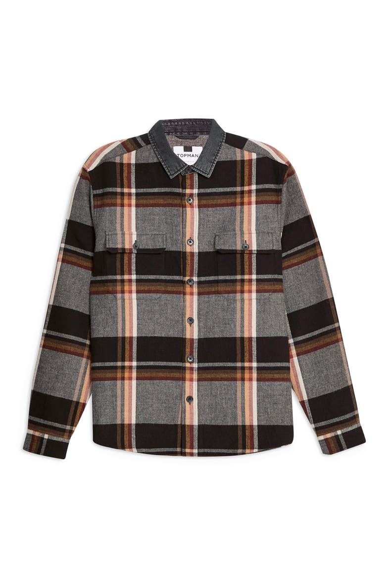 Slim Fit Denim Collar Flannel Shirt, Alternate, color, GREY MULTI